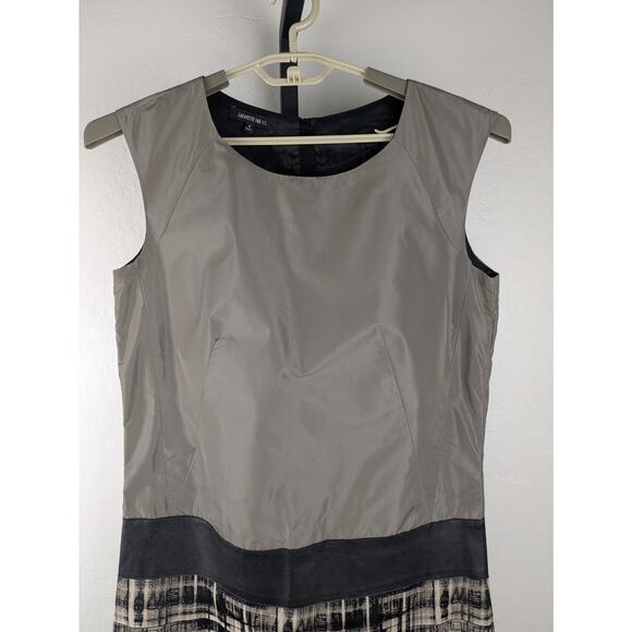 Lafayette 148 size 8 Sleeveless Drop Waist Shift Dress faux leather taupe black - Picture 5 of 9